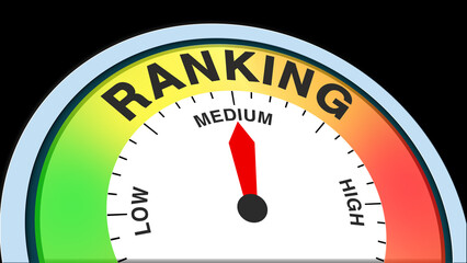 Ranking medium, concept illustration showing middle position or average performance. Ideal for assessment, evaluation, or status visuals in charts, meters, or text formats