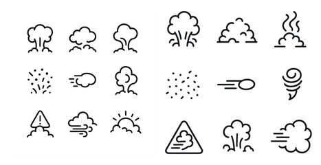 Fototapeta premium Weather and nature outline icons set – line, climate, environment symbols