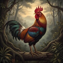 Painting of a handsome male Javanese chicken.