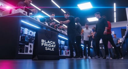Black Friday sale frenzy. Ideal for marketing campaigns, advertising, flyers, promoting seasonal discounts, and highlighting retail shopping during the holidays.