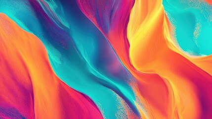 Abstract vibrant gradient with turquoise, orange, and pink hues mixed in fluid motion and grainy noise texture for energetic summer visuals