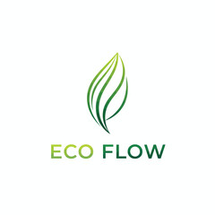 Organic green leaf logo with smooth gradient lines and modern eco design.