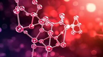 Abstract molecule structure animation with red and purple bokeh background for science visualization - Powered by Adobe