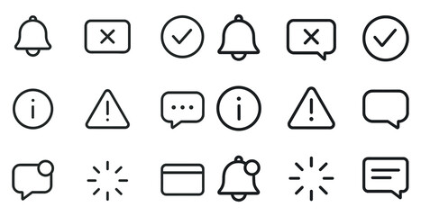 Fototapeta premium Essential ui linear icons set – outline, interface, alert and notification symbols