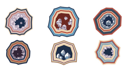 Obraz premium Six unique crocheted geode coasters with crystal inserts.