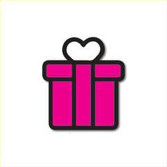 Pink Gift Box Icon. Present with Bow Vector Illustration.