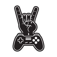Gamer Hand Holding Controller with Rock Sign Gesture Vector. © Varun