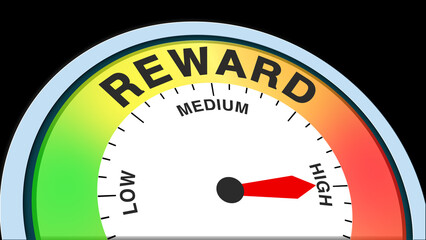 Reward high, concept illustration showing strong recognition, outstanding achievement, or maximum incentive. Ideal for business, motivation, or performance visuals in charts or meters