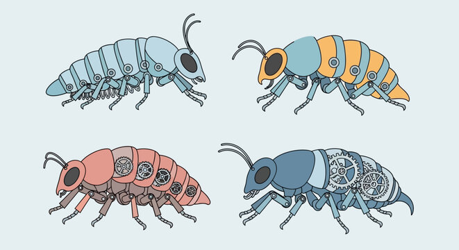 Collection of four colorful stylized springtail insect illustrations.