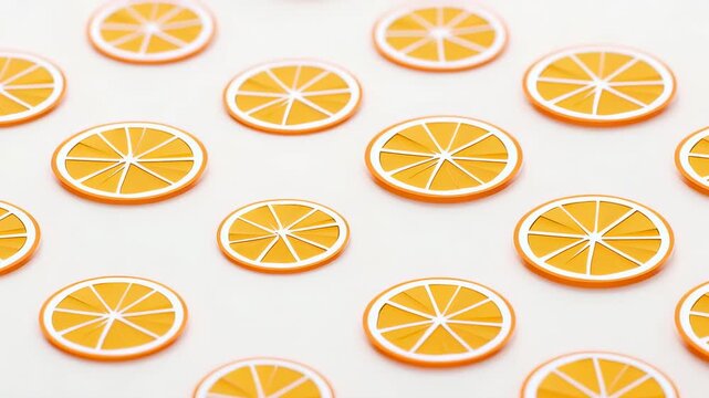 Abstract Composition Of Orange Slices Arranged With White Background And Selective Focus