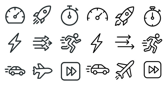 Speed and performance icons set &ndash; outline, linear, fast and quick symbols