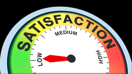 Satisfaction low, concept illustration showing minimal contentment, weak fulfillment, or poor approval. Ideal for business, customer service, or lifestyle visuals in charts, meters, or text formats