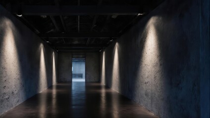 Illuminated Concrete Tunnel - A Dark Passage with Spotlights.