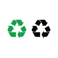 Obraz premium Green and Black Universal Recycling Symbols Vector Icon Set Isolated on White Background