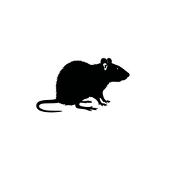A sleek, minimalist silhouette of a rodent, rendered in solid black against a clean white backdrop