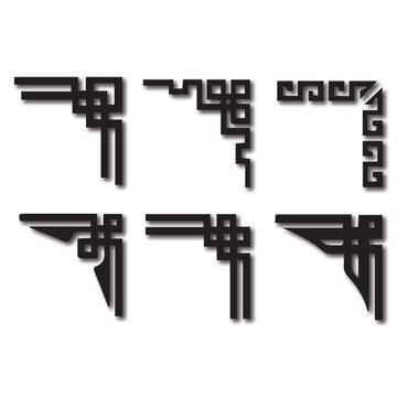 Set of black geometric decorative corner border frames