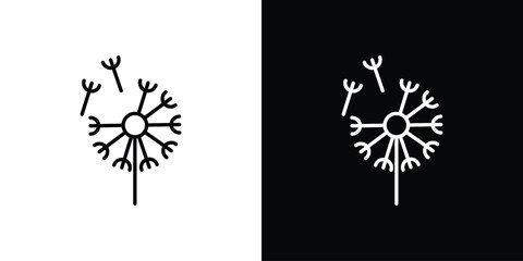Dandelion icon in black line illustration. Design logo for app, UI.