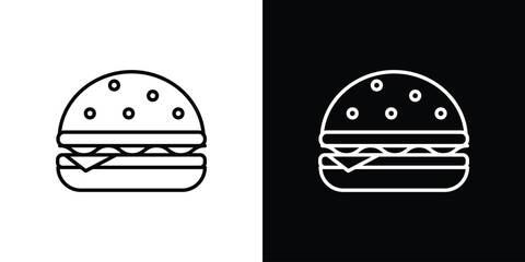 Cheese burger icon in black line illustration. Design logo for app, UI.