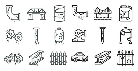 Fototapeta premium Industrial infrastructure outline icons set – pipes, bridges, and machinery symbols