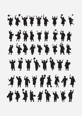 Big Set of Graduate Silhouettes: Vector Collection of Students Celebrating