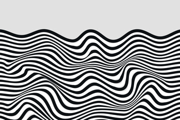 Abstract vector 3D lines background, black and white curves linear perspective dimensional terrain optical pattern