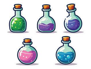 Cartoon Fantasy Elixir Icon Pack &ndash; Minimal Cute Potion Bottles Vector Design