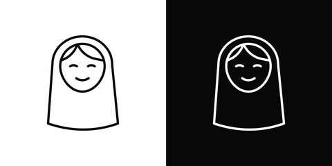 Arab woman icon in black line illustration. Design logo for app, UI.
