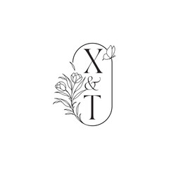XT letter luxury minimalist logo design wedding initial concept alphabet caligraphic style monogram