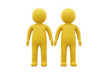 Isolated Yellow Figurines Connecting Holding Hands Standing Together Side-by-Side