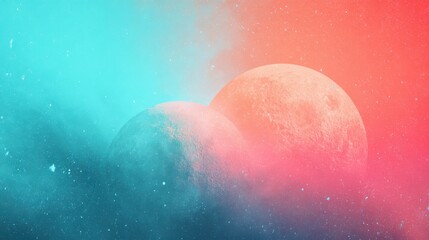 Stylish background blending turquoise, orange, and pink gradients into a glowing texture with realistic film grain and noise for poster use