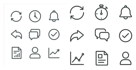 Time management outline icons set – linear, clock, schedule and organization tools
