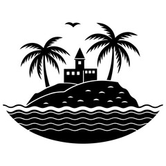 Obraz premium Minimal Island Icon Vector – Tropical Beach Symbol for Travel, Map & Web Design