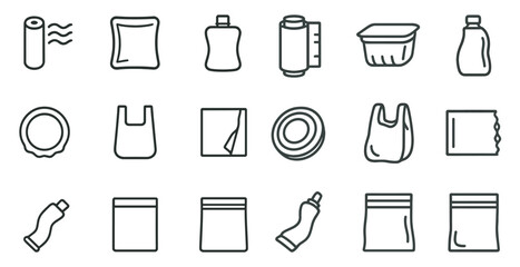 Zero waste line icons set – linear, outline, sustainable lifestyle symbols