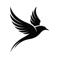 Elegant silhouette of a black bird in flight
