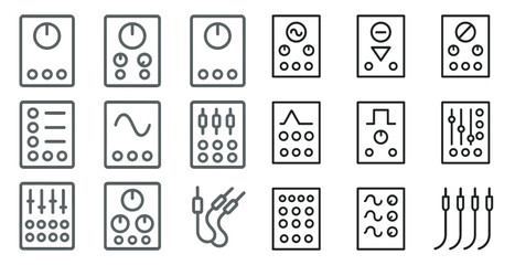 Audio technology icons set - outline, linear, sound and music equipment symbols
