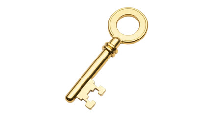 Isolated Golden key on a white surface, a symbol of unlocking or access, security concepts