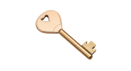 Isolated Antique Bronze Key with Heart Shaped Bow for Romantic Love, Valentine Gift