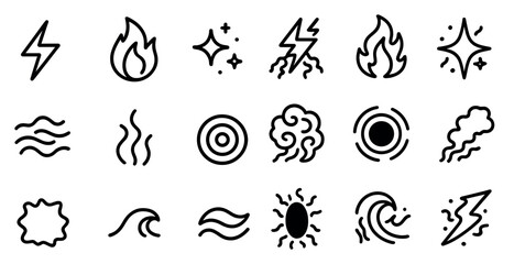Naklejka premium Weather and nature outline icons set – linear, climate, atmospheric symbols