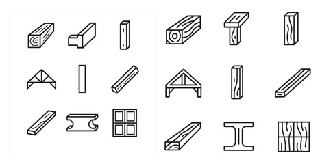 Woodworking and construction icons set &ndash; outline, linear, carpentry symbols