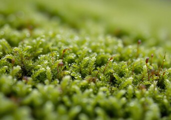 Lush Green Moss Close-Up A Vibrant Natural Carpet with Water Droplets