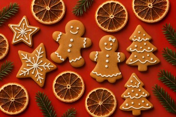 Festive Gingerbread and Orange Slices Composition