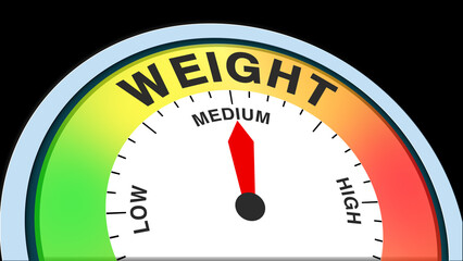 Weight medium, concept illustration showing moderate mass, balanced load, or average measurement. Ideal for health, fitness, or technical visuals in charts, meters, or text formats