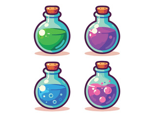 Adorable Alchemy Potion Vector Pack – Fantasy Bottles with Bright Colors