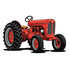 Obraz premium Classic Vintage Red Farm Tractor Illustration Isolated on White