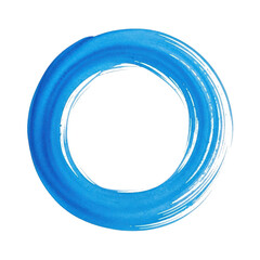 A blue watercolor brush stroke circle, isolated on transparent background