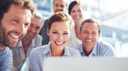 Fototapeta premium Enthusiastic Business Team Celebrates Success: Diverse Professionals Sharing a Moment of Joy and Achievement in the Modern Workplace