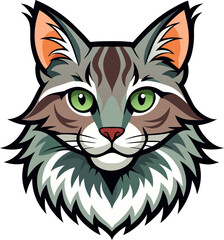  Maine Coon cat head , vector icon, white background