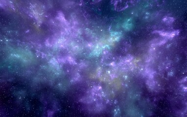 Obraz premium Beautiful Cosmic Nebula in Vibrant Purple and Teal Colors with Stars and Galactic Elements in a Starry Night Sky