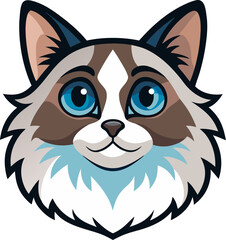  Ragdoll cat head , vector icon, white background