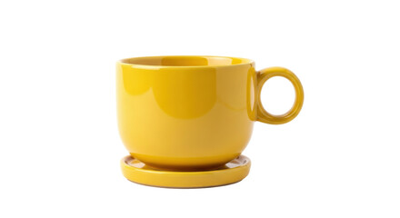 Isolated yellow coffee cup and saucer offers a cozy and warm feeling in bright sunshine color